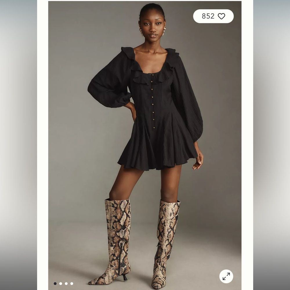 PILCRO LONG-SLEEVE RUFFLED SCOOP-NECK ROMPER from ANTHROPOLOGIE